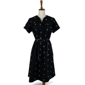 Vintage 70s Embroidered Dress Women’s L Floral Short Sleeve Shift